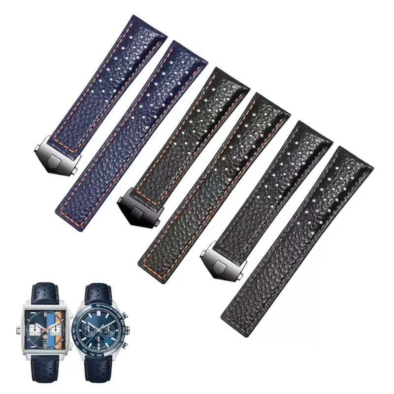 22mm Watch band For TAG Heuer Monaco Watchband CAW211M 211P CAW211R 211T breathable Men's Folding buckle Genuine Leather strap