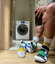 Men's Socks Fashion Patchwork Color Socks Casual Business Wear Comfortable Cotton Middle Tube Stocking Socks