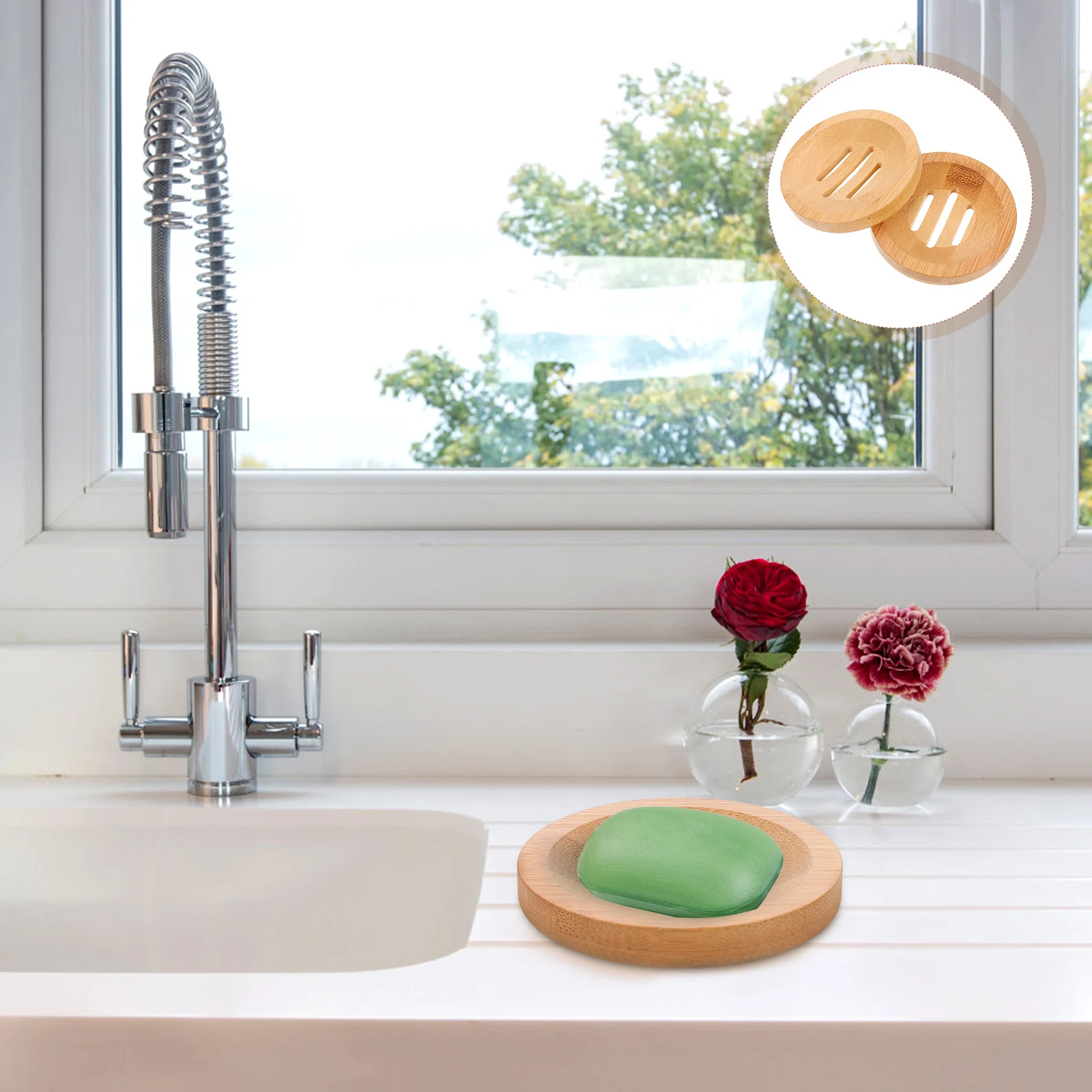 

2 pcs Wooden Dish Eco-Friendly Biodegradable Slotted Drainage Holder For Bathroom Shower Kitchen Sink Self-Draining