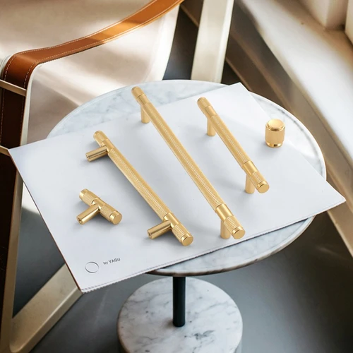 Imagen 2 del producto Tiradores de almacenamiento de armario de cocina moleteados de oro negro, tiradores de puertas de armario con barra en T, tiradores de puertas, tiradores de muebles para el hogar