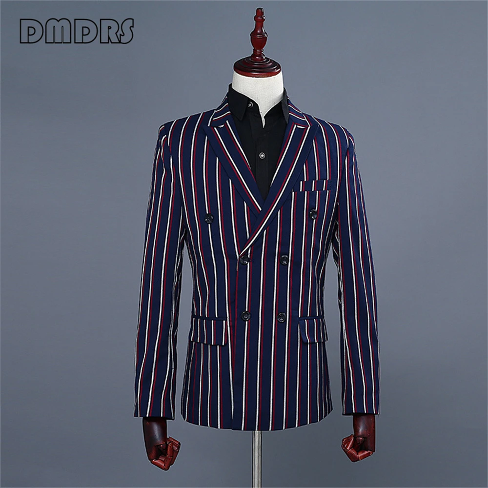 2pc Double Breasted Strips Men's Suit Set Notched Lapel Long Sleeves Formal Suits For Men Party Prom Business Tuxedo