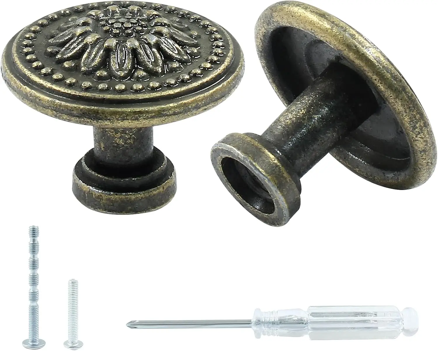 

2 Pcs Antique Bronze Cabinet knobs, Mid Century Dresser Knobs Vintage Drawer Knobs, Decorative Farmhouse Flower Pull Knobs Handl