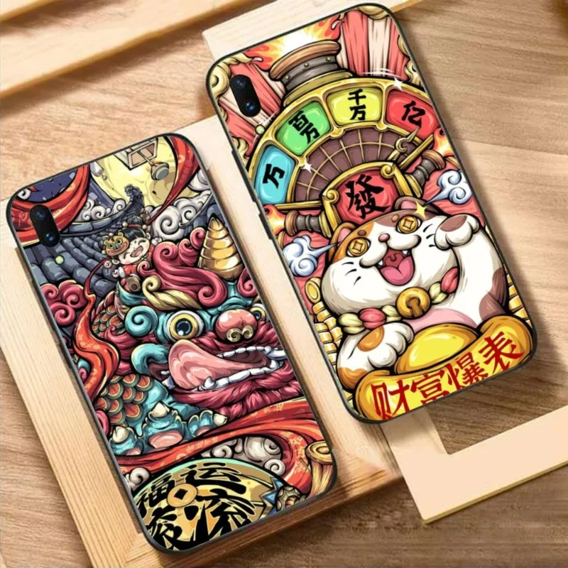 Chinese God of Wealth Cell Phone Case for Huawei Mate 40 30 20 10 Pro Lite Nova 9 8 5T Y7p Y7 Black Soft Phone Cover Funda