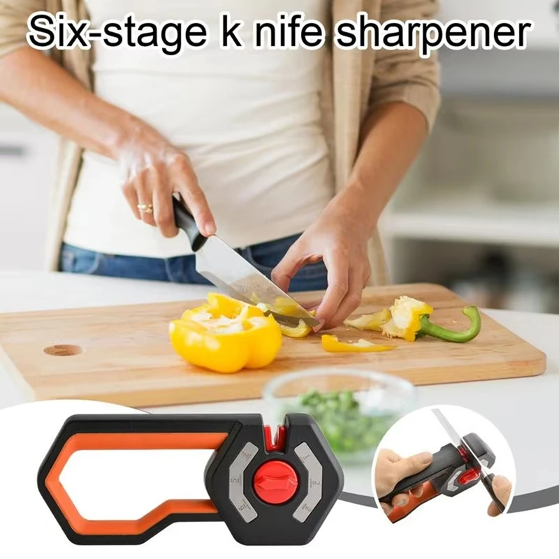 ABDJ-Cutter Sharpener With Adjustable Angle 6-Stage Manual Scissor Sharpener Non-Slip Handle Professional Kitchen Tool