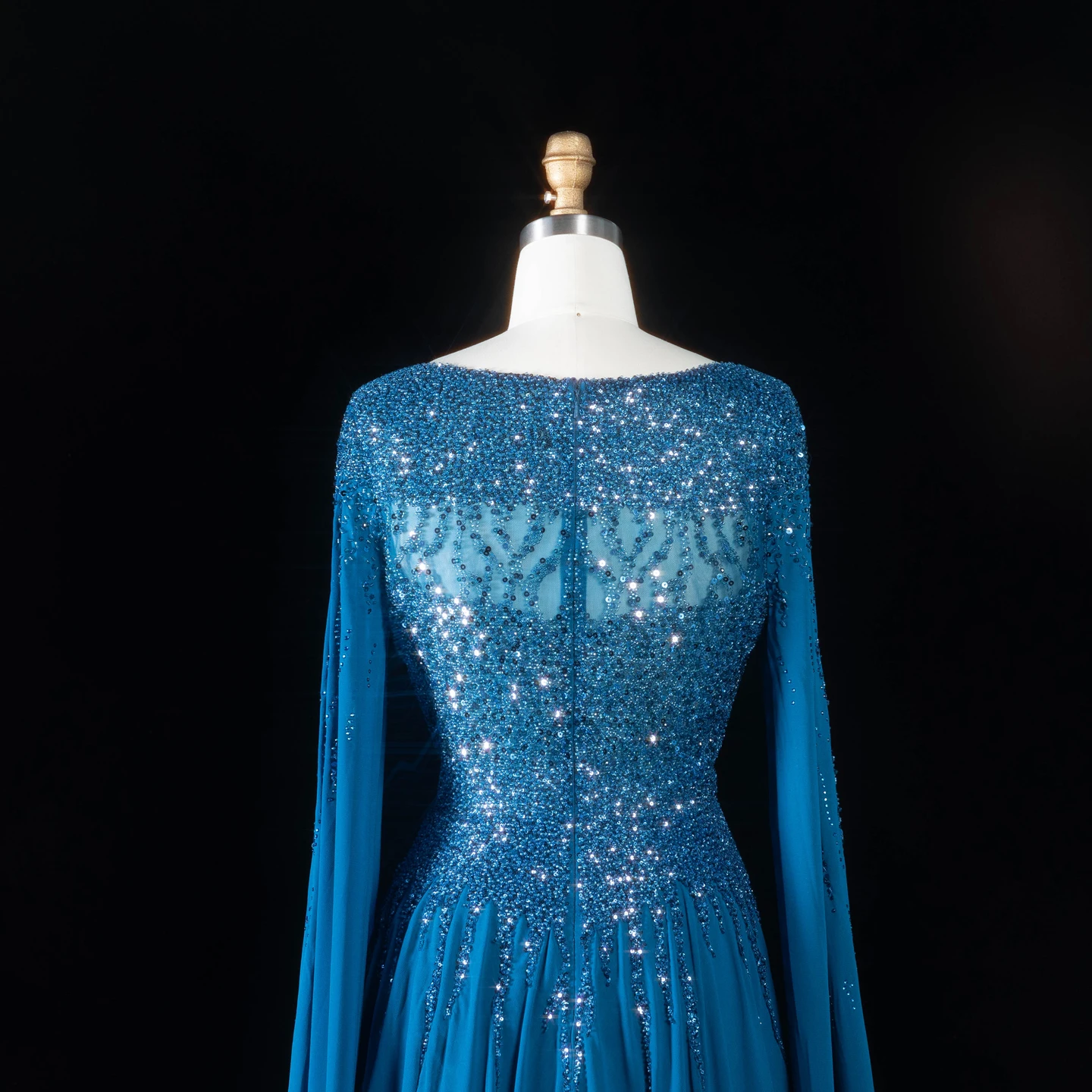 Sharon Said Abendkleid Luxuriöses A-Linien-Kleid mit Pailletten, Cape-Ärmeln und Perlen für Hochzeit, Abschlussball, Dubai, formelle Party, Ballkleid SS105, maßgeschneidert – Detail 11