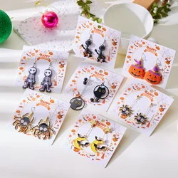 2024 New Funny Halloween Earrings for Women Bat Pumpkin Cat Spider Web Skeleton Ghost Dangle Earrings Girls Party Jewelry Gift