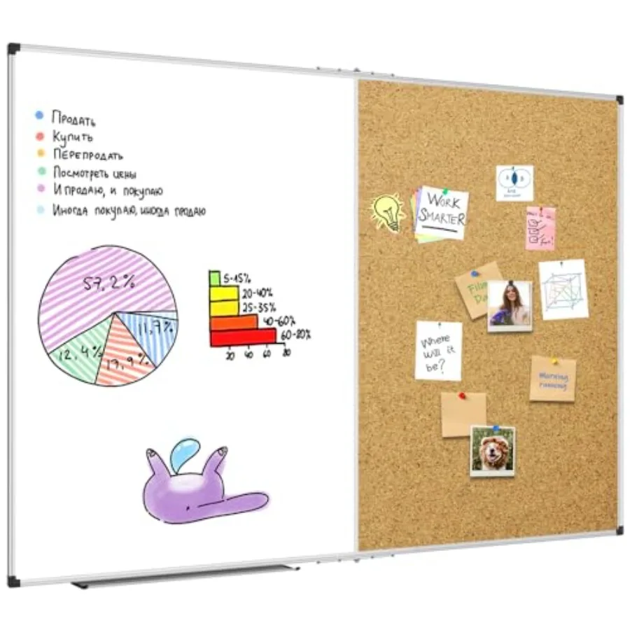 

Extra Large Magnetic White Board and Bulletin Corkboard Combination 60 x 40 Inch Foldable Dry Erase and Cork Combo Board for Wa