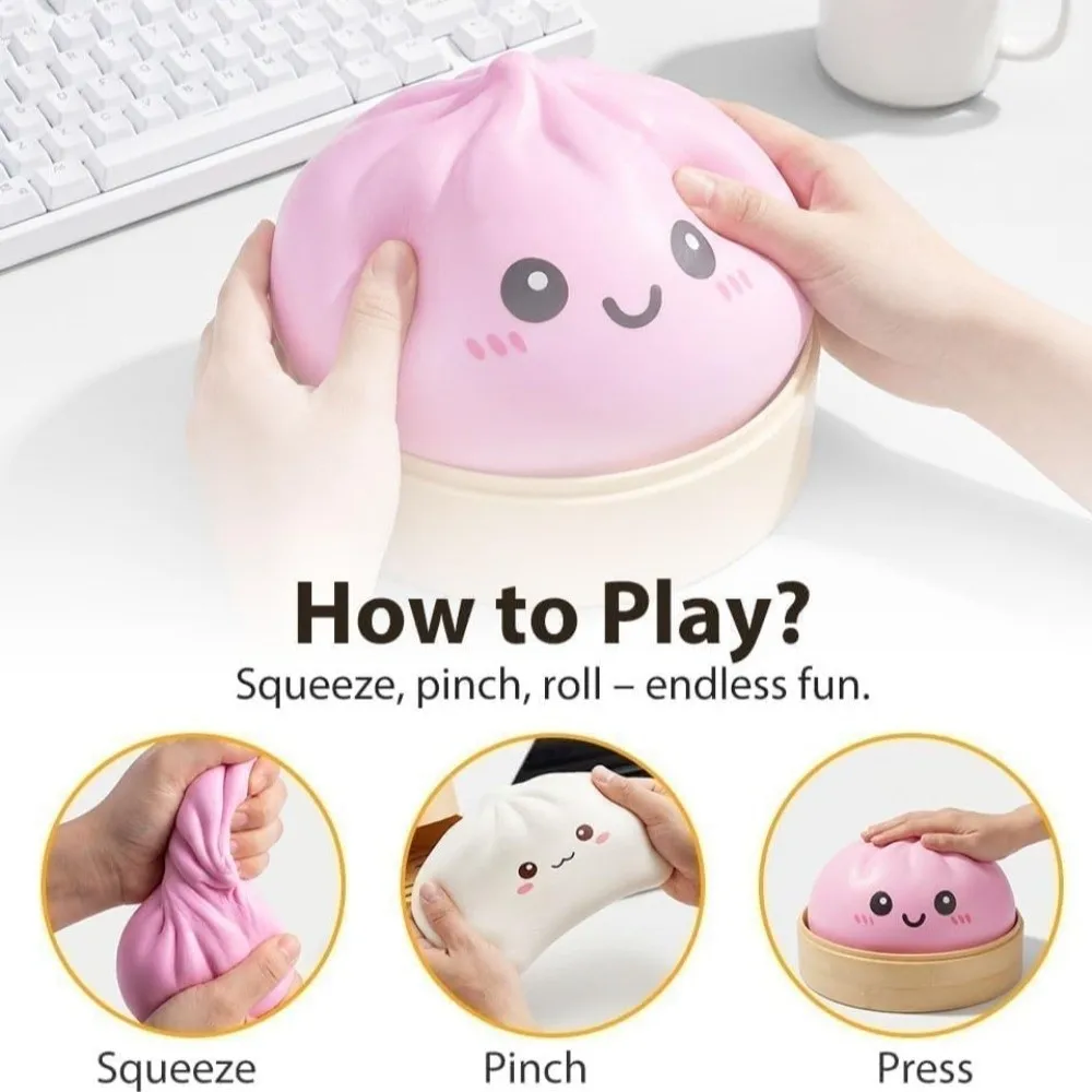 16cm Extra Large Big Dumplings Squeeze Toy with Steamer Glitter Steamed Stuffed Bun Squeeze Pinch Le Fidget Slow Resilience