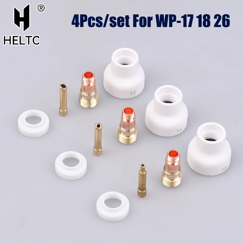 

4 шт. TIG Welding 1,6/2,4/3,2 мм, белая керамическая насадка, комплект чашек из глинозема, горелки WP17 18 26, короткие цанги, набор газовых линз для корпуса