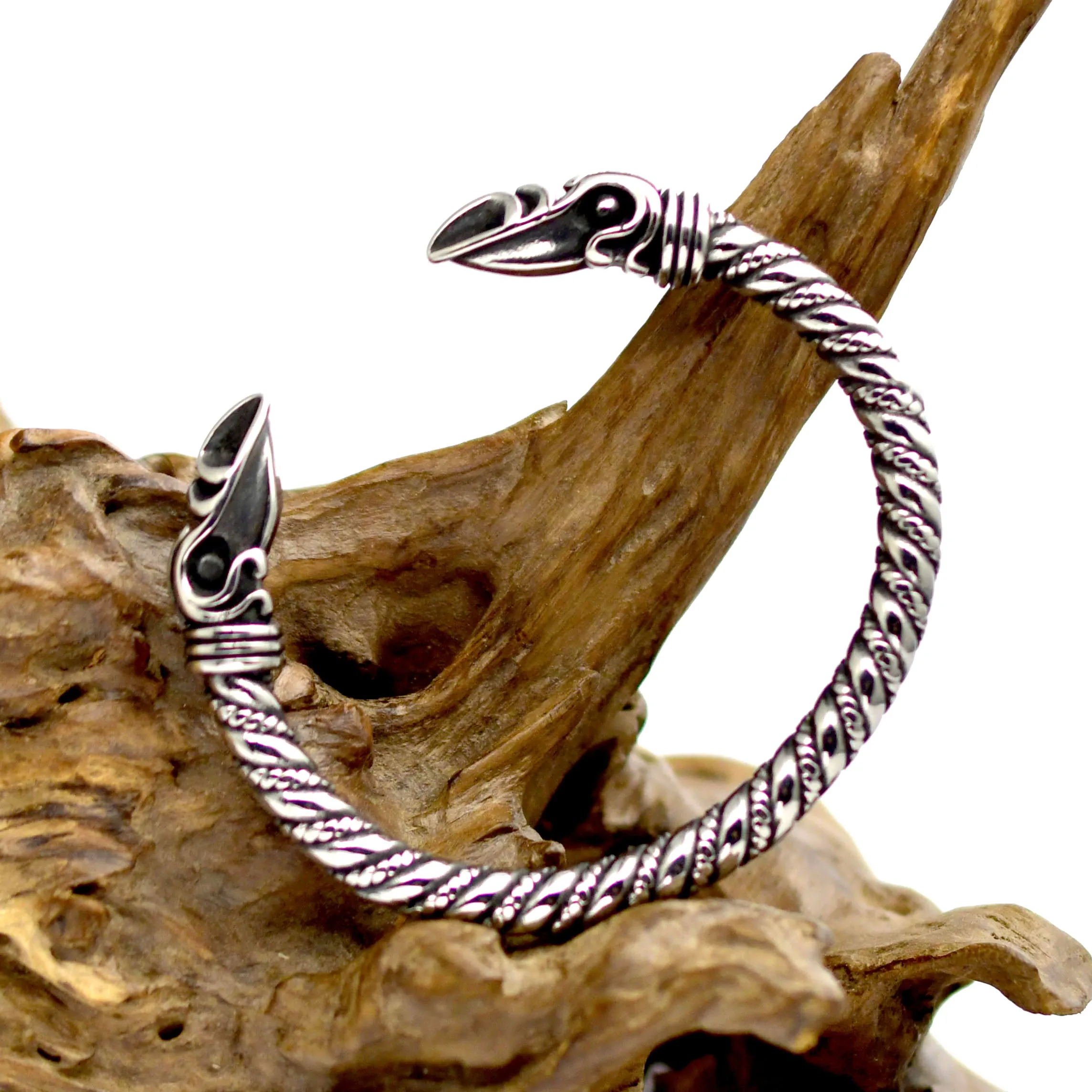Viking Crow Head Bracelet Overall Stainless Steel Double Crow Head Fashion Men's Viking Big Bangle Viking Jewelry