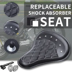 Asiento individual de cuero Retro para motocicleta, soporte de resorte de 3 pulgadas para Harley, Chopper personalizado, Sportster, Bobber, Honda, Yamaha, Kawasaki, 1 Juego