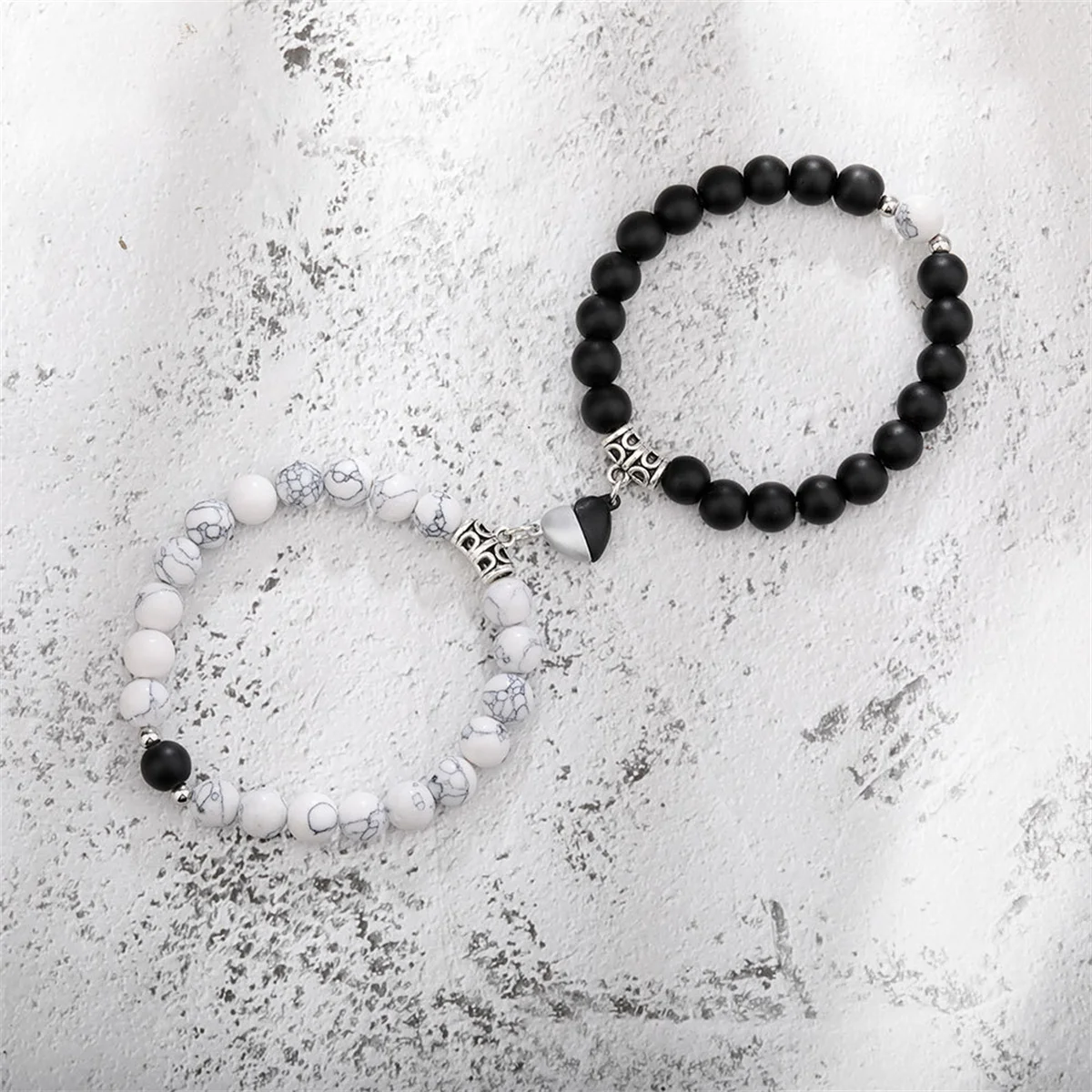 2Pcs/Set Natural Stone Beaded Heart Magnet Attraction Couple Bracelets For Women Men Simple Love Relationship Bracelet Jewelry