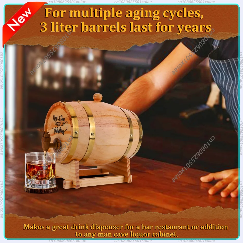 3L Engraved Whiskey Barrel with Stand Bung and Spigot Wooden Whiskey Barrel Bourbon Barrel for Whiskey Bourbon Cocktails Rum