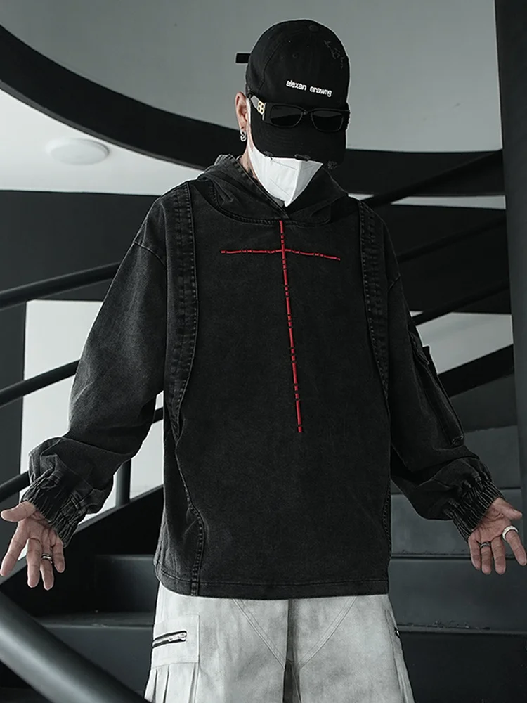 เสื้อฮู้ดแขนยาวทรงหลวมสไตล์อเมริกันย้อนยุคสุดเทรนดี้  ลำลองทันสมัย เหมาะสำหรับใส่ทำงานสำหรับผู้ชาย