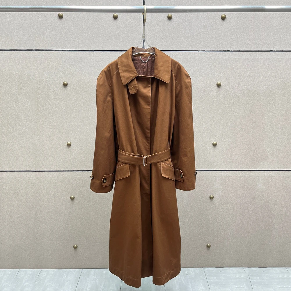 

Женский ретро-элегантный плащ-тренч в форме зонта, 100% хлопок, удлиненный, с поясом, модный повседневный стиль, весна 2026, Y2K