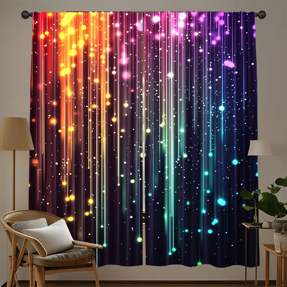 2 Panels Gradient Rainbow Glitter Curtains Thermal Insulated Sunshade for Living Room Bedroom Home Decorative Drapes view 2