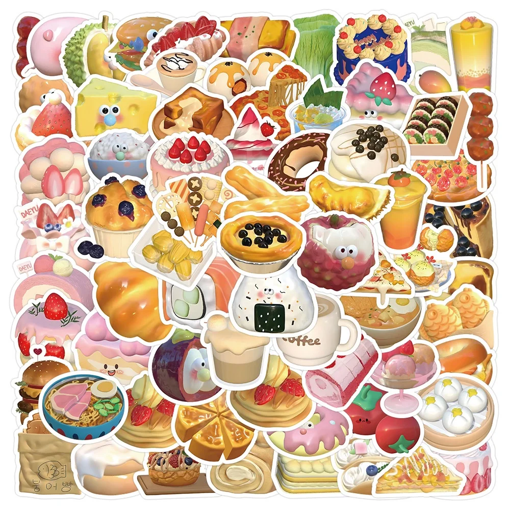 103PCS Cartoon 3D Food Sushi Bread Desserts Stickers For Helmet Bicycle Hand Account Pencil Case Decals Peel Joy Sticker Store