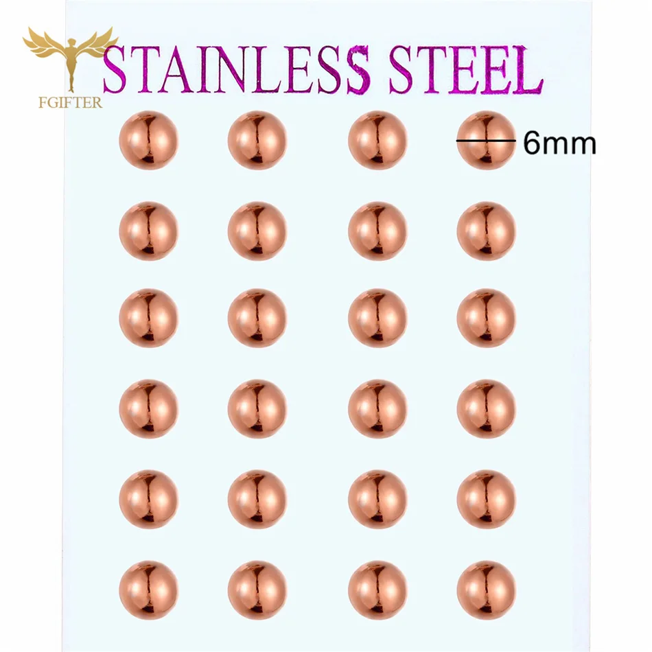 2-8mm Rose Gold Color Ball Earrings Set Minimalist Stud Earring Pink Stainless Steel Jewelry Wholesale Women Bohemia Accessories