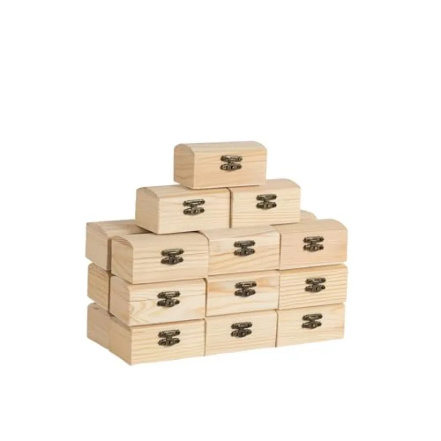 

24 Piece Small Wooden Box Unfinished Wooden Treasure Box with Lids for DIY Crafts 3.6 x 2.1 x 1.8 inches
