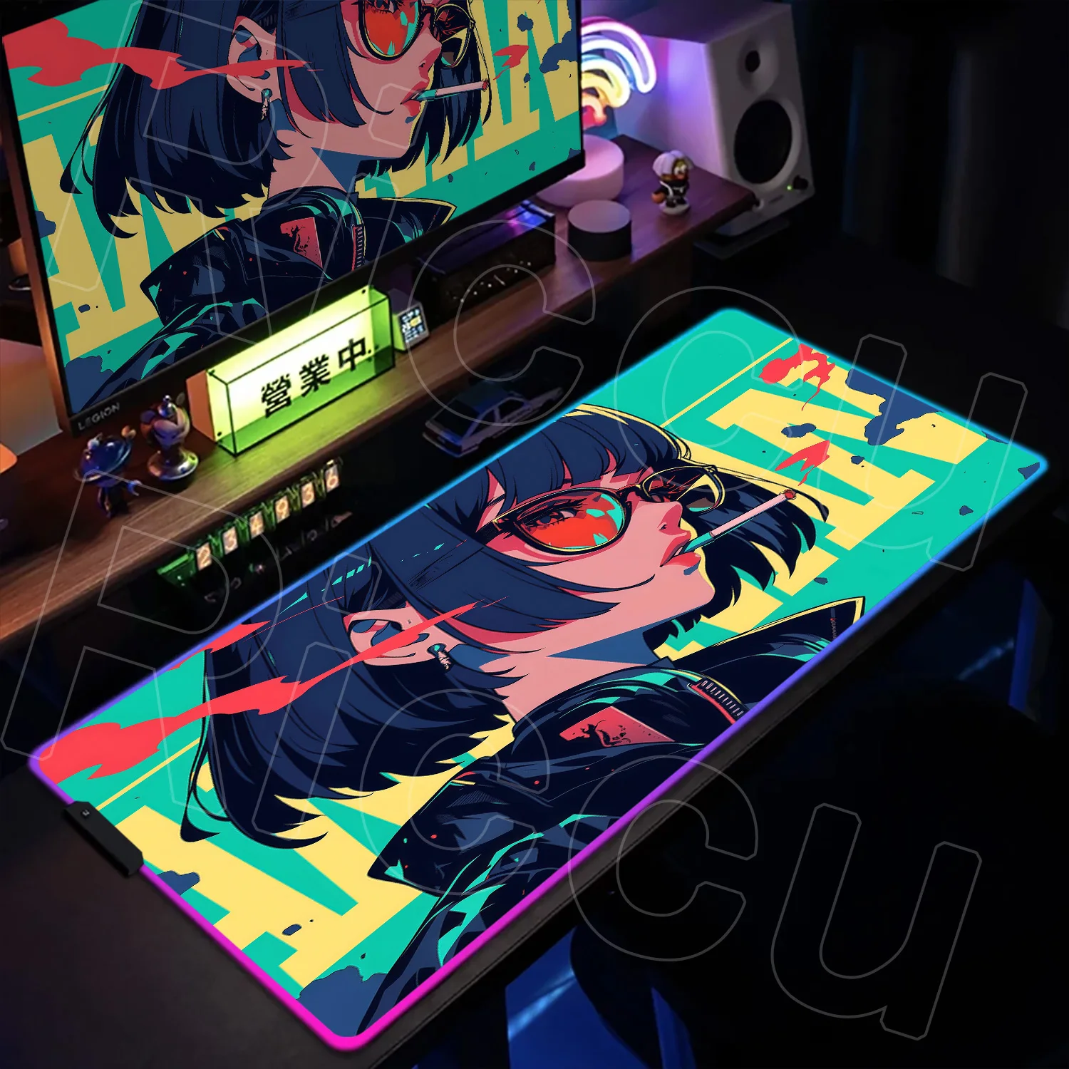 RGB 1000X500 مللي متر XXXL الفن الدوبامين الألوان فتاة كوميك HD ماوس الوسادة الظلام ألعاب الكمبيوتر اكسسوارات لوحة المفاتيح المحمول المتضخم LED حصيرة مكتبية #2