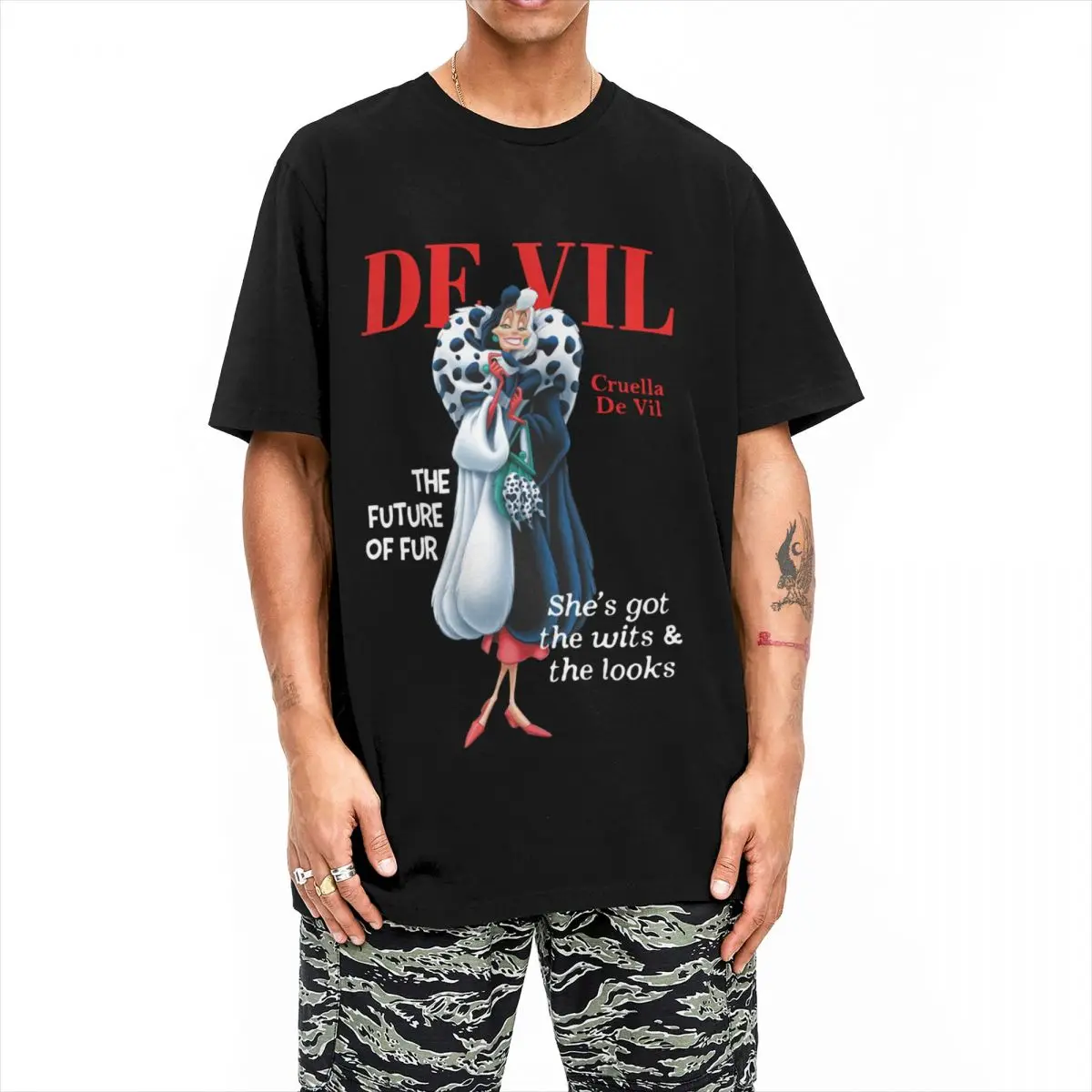 Deville-Camisetas De Cruella De Vil villanos para hombre y mujer, camisetas De algodón con cuello redondo, ropa De manga corta, 101