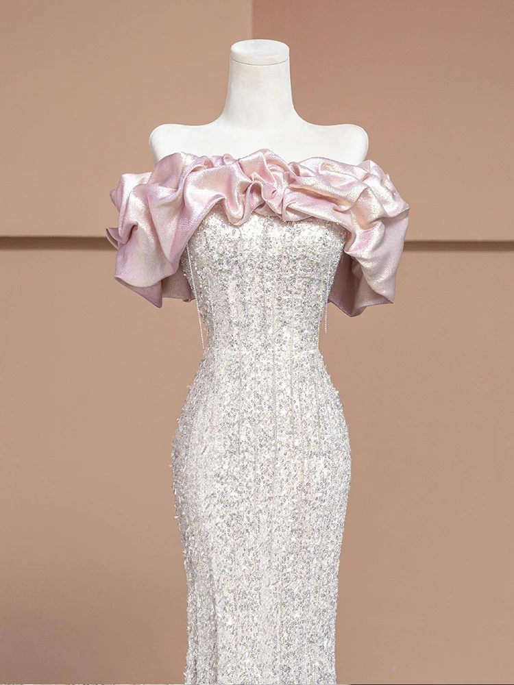 Ele One-shoulder Fi-Tail avondjurk voor bruiloft verjaardag Par bruidsjurk gastheer luxe sensatie lang Dr