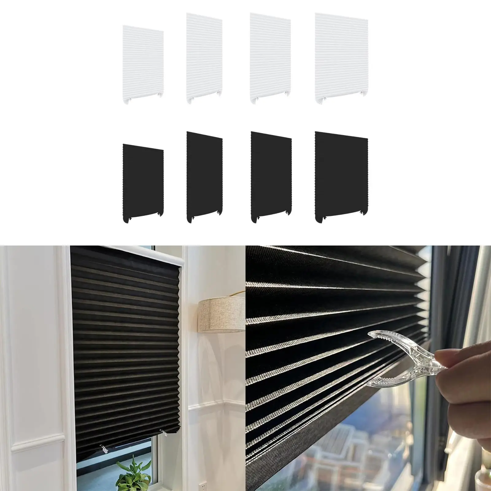 Pleated Temporary Shades Blinds for Bathroom Cordless Design Lightweight DIY Cut to Size