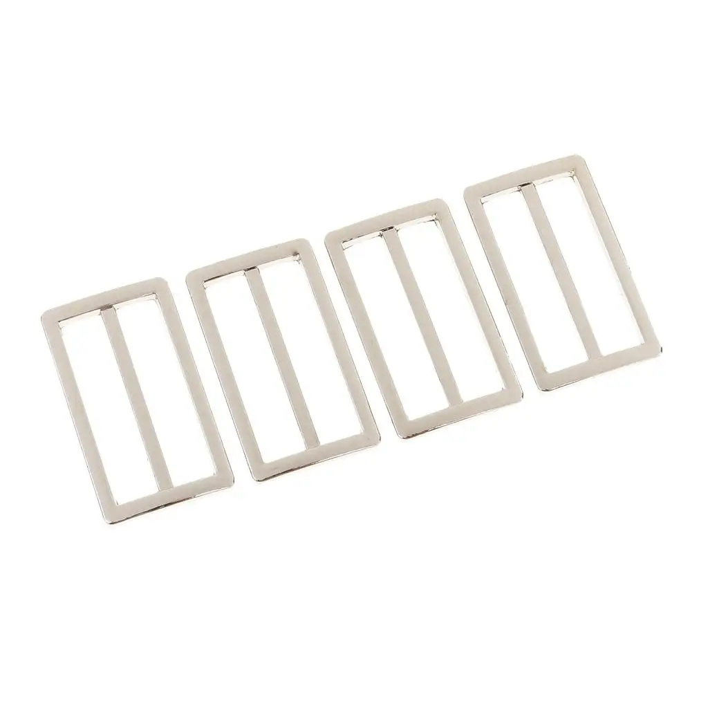 2-4pack 4 Pieces Adjustable Buckles Strap Slide 3 Bar Adjusters Silver