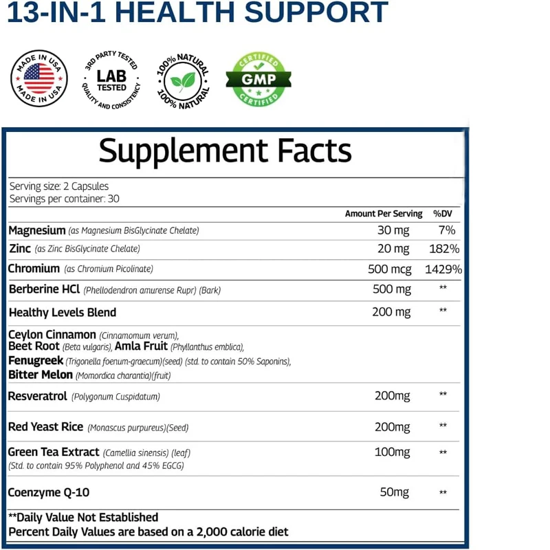 Berberine HCL&Ceylon Cinnamon Red Yeast Rice and Coenzyme Q10 1300 milligrams per serving * healthy level