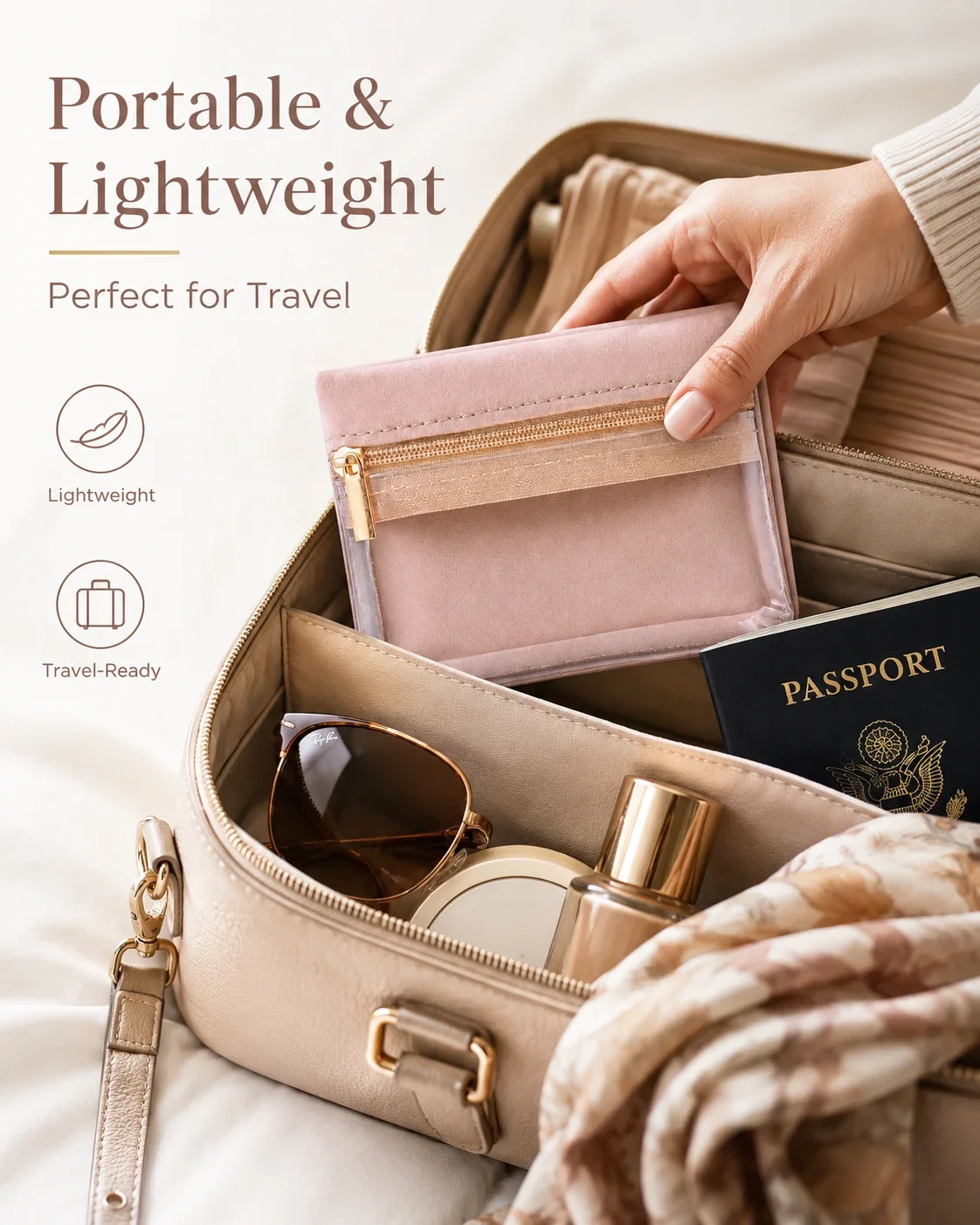 Travel Waterproof Velvet Jewelry Pouch Zipper Bag Dustproof for Earrings Necklace Ring Bracelet Trinkets Portable Organizer