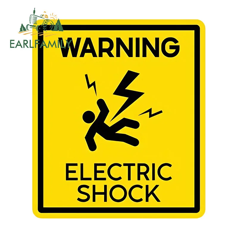 EARLFAMILY Electric Shock Sign Warning Car Sticker Rearview Mirror Surfboard Occlusion Scratch Vinyl Decal Waterproof Car Label