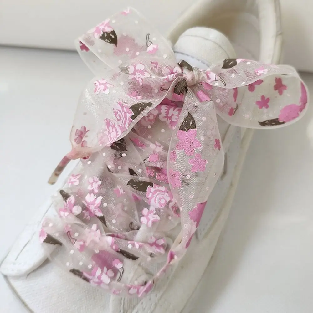 1 Pair Transparent Snow Yarn Printing Shoelaces Ultra-thin Satin Silk Ribbon Sports Sneaker Shoelace 2.7CM Width Women Strings
