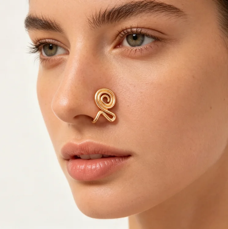 Gold Spiral Pattern Non-pierced Nose Clip Bohemian Style Hollow Copper Nose Cuff Minimalist No Piercing Body Jewelry Gift