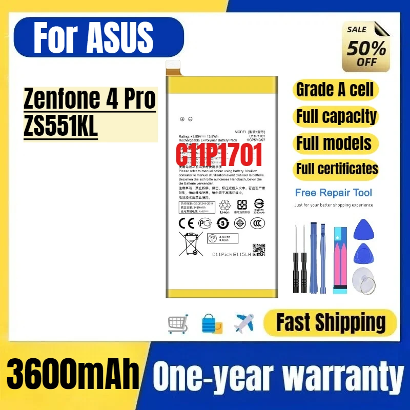 

C11P1701 for ASUS Zenfone 4 Pro/ZS551KL Phone Battery High Quality High Capacity Replacement Bateria Grade A Cell with Tools