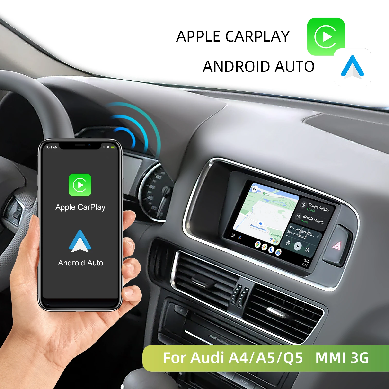 Ezonetronics OEM-Bildschirm-Upgrade-Decoderbox für Audi A4, A5, Q5 2008–2018, 6,5 Zoll/7 Zoll Bildschirm, MMI 3G mit CarPlay und Android