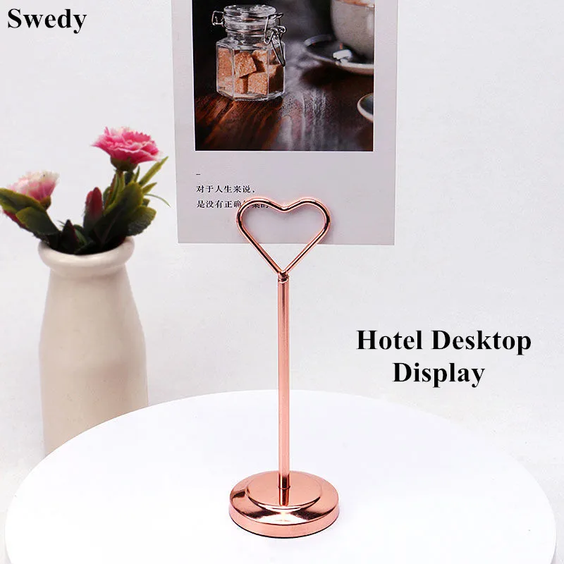 Stainless Steel Heart Shaped Wedding Table Place Card Number Holder Display Stand Restaurant Menu Paper Card Sign Holder Clip