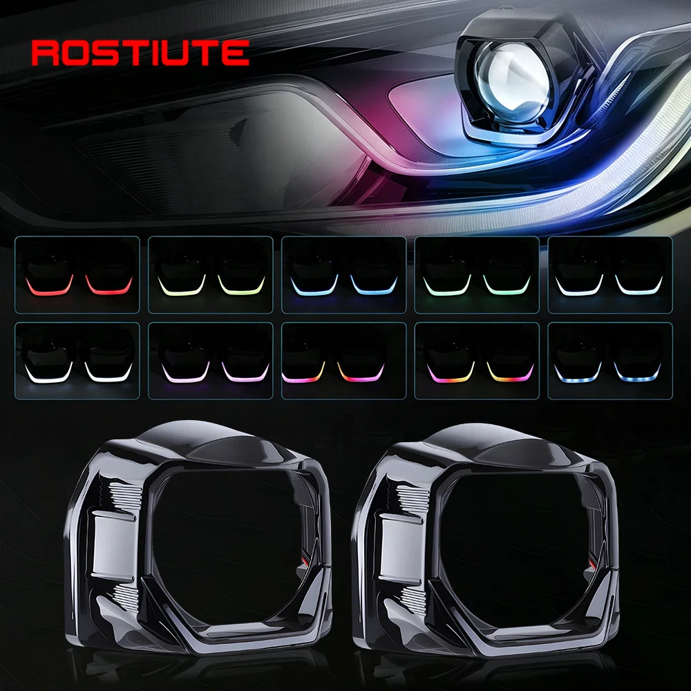 RGB 3 Inch Projector Shroud Square Angel Eyes Bi Led Projector Headlights 3