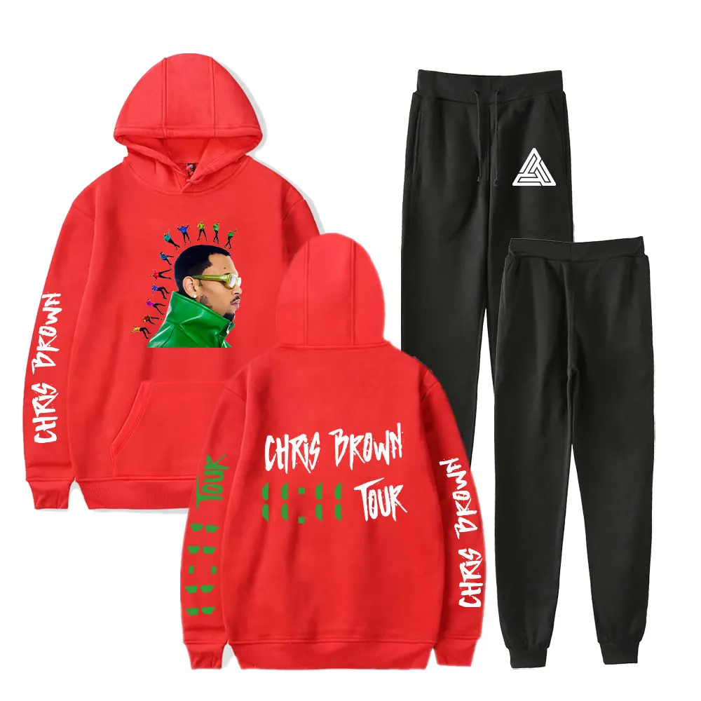 Chris Brown merch the 1111 tour rapper  Hooded Two Piece Set Sweatshirt Men/ Women's Set hip hop Pullover