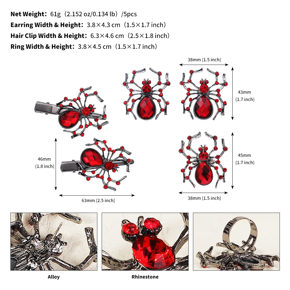 Gothic Punk Schwarze Spinne Tier Fledermaus Halloween Schädel Offenen Finger Ring Party Ring Ohrring Haar Clip Krone Tiara Haar Schmuck – Detail 7