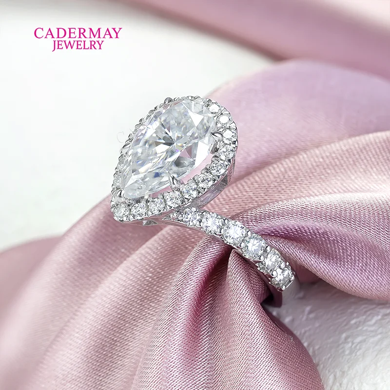 High Quality Real 925 Silver Moissanite Rings 8x12mm 4ct Pear VVS Moissanite Halo Rings Women Wedding Engagement Gift Party