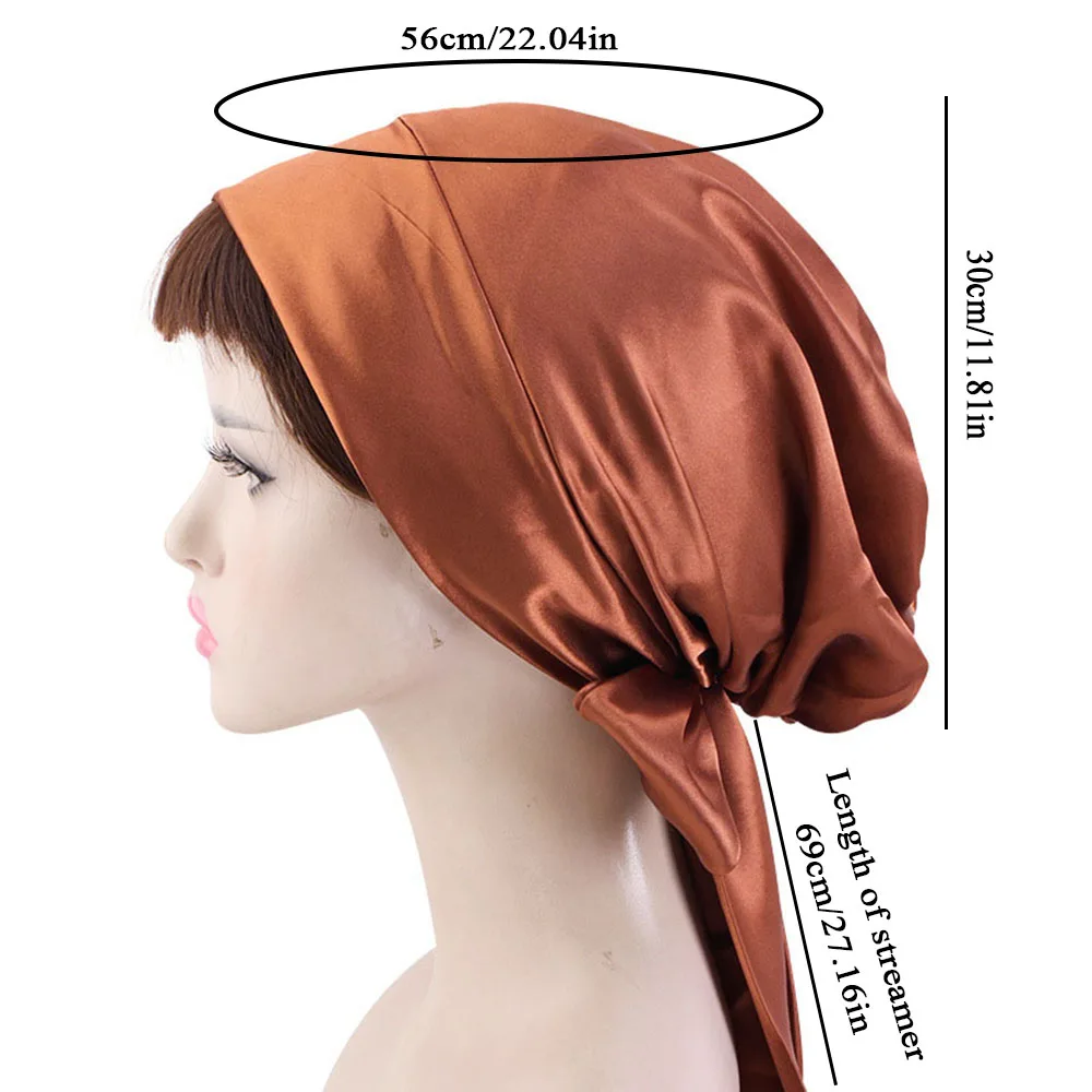 Women Silk Satin Cap Ladies Long Hair Care Bonnet Night Sleep Cap Hair Satin Turban Headscarf Adjustable Female Night Cap