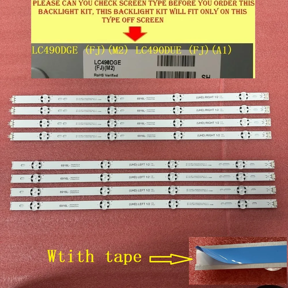 Tira de LED para iluminación trasera para TV 49UH610T 49LJ510M 49LH570V 49LH5100 49UH610V 49UH620V 49UH603V 49UH610A LC490DGE FJ M2 LC490DUE FJ A1