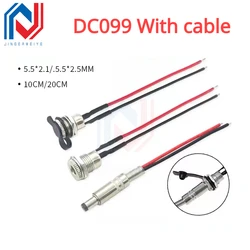 DC099 5.5 x 2.1mm 5.5 x 2.5mm DC Power Socket Threaded Female Connector Adapter With 20AWG Cable Wires DC-099 10CM 20CM