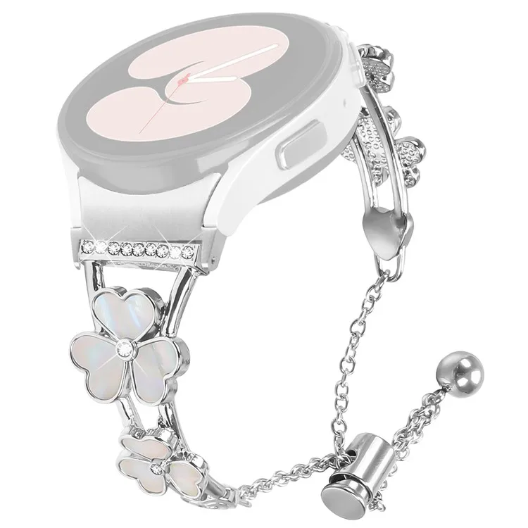 

Watch Band with Connector for Samsung Galaxy Watch 5 Pro 45mm / 5 / 4 40mm 44mm Heart Clover Decor Silver Zinc Alloy Strap