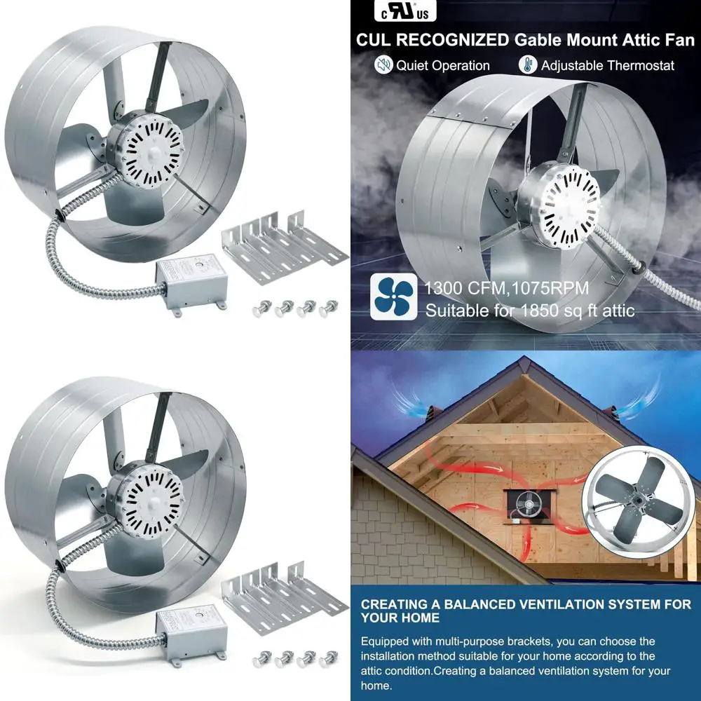 

15 Adjustable Gable Mount Attic Exhaust Fan for Home, Shed, and Garage - 1850 RPM, 1075 CFM, 1850 Sq.ft Coverage