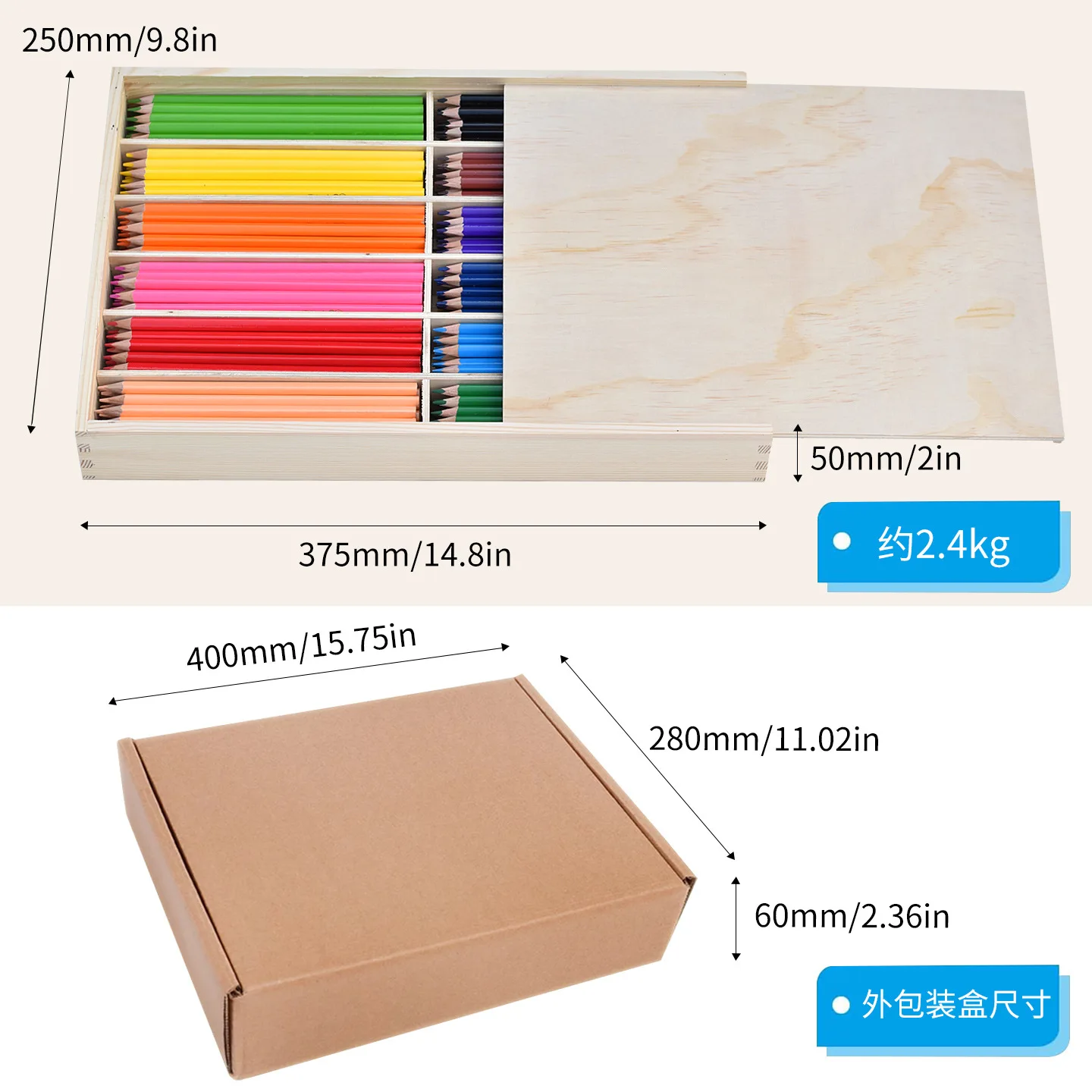 Wooden Box Colored Pencil Set with 288 Triangle Barrels, 12 Color Bulk Art Pencils for Classroom, Studio and Kids Group Drawing