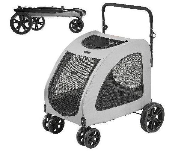 160lbs Pet Stroller 4 Wheels Dark Grey Dog Puppy Stroller Rotate with Brakes and Height-Adjustable for Medium Large Dogs