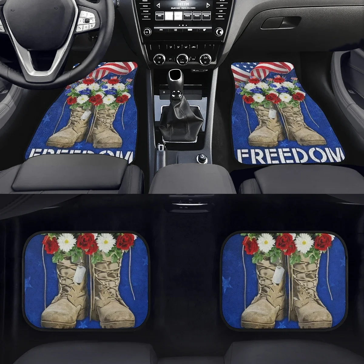 Military Boots Desire for Freedom Printed Set of 4 Car Floor Mats for Women Non Slip Car Accessories Front Back Carpet Rug Gifts