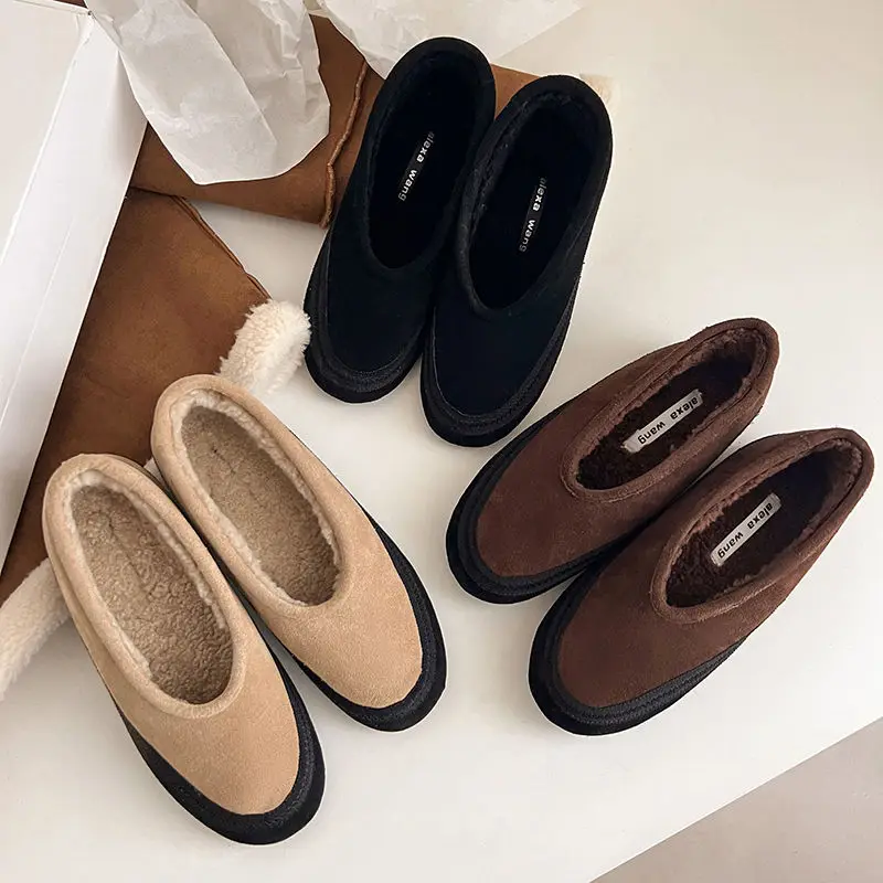 أردن فورتادو الشتاء البقرة المدبوغ منصة سميكة الصوف الثلوج الأحذية جولة تو سحب على كعب متوسط شقة أحذية قصيرة حجم كبير #1