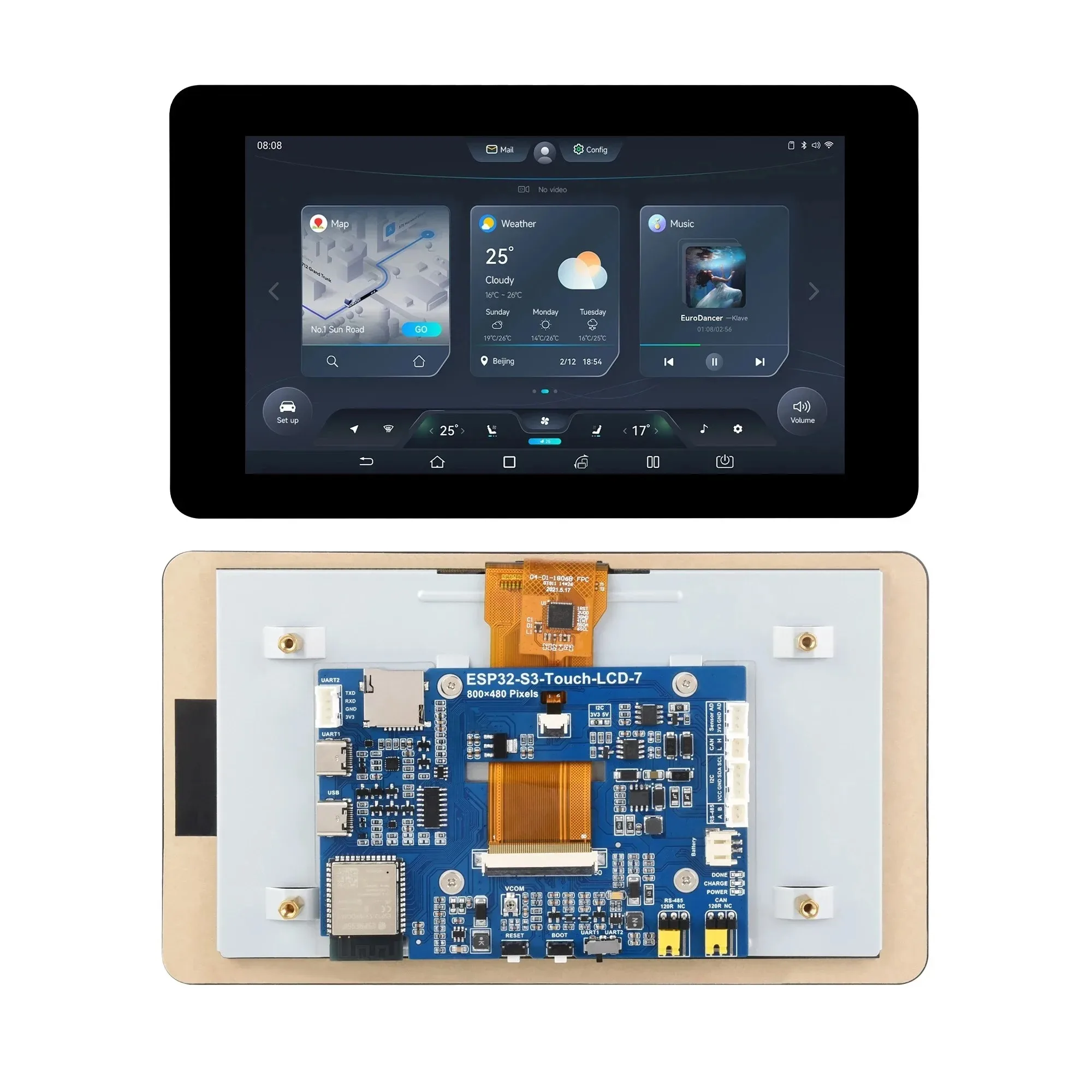 لوحة تطوير شاشة تعمل باللمس بالسعة 7 بوصة مع وحدة ESP32-S3، دقة 800 × 480، دعم WiFi/Bluetooth #1